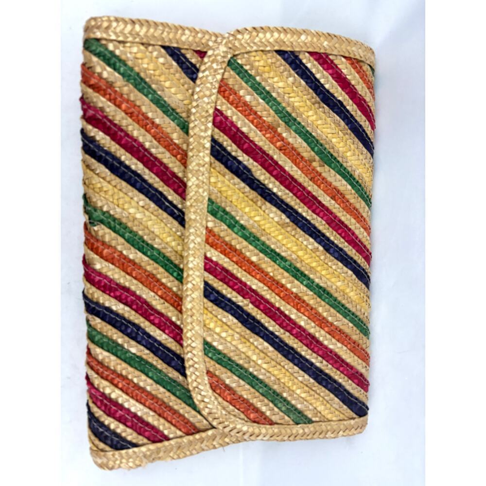 Lot of 2 Vintage Woven Straw Jute Multi Colored Striped‎ Clutch Crossbody - Picture 9 of 16